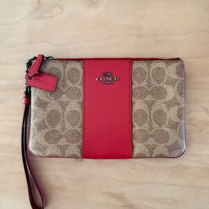 Coach Red and Tan Signature Wristlet